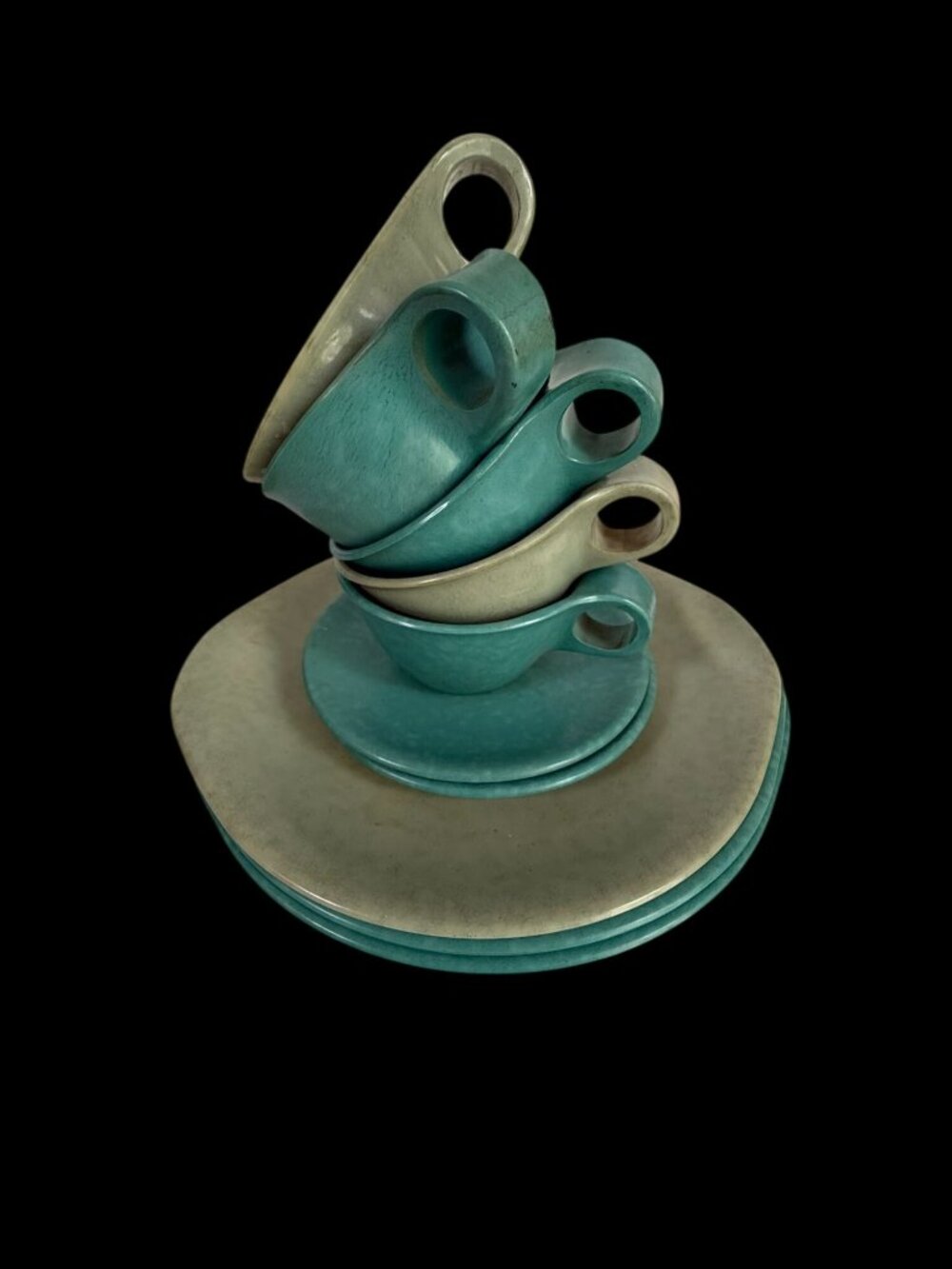 Russel Wright Residential Dinnerware Set Cups Plates Aqua/Turquoise & Beige MCM